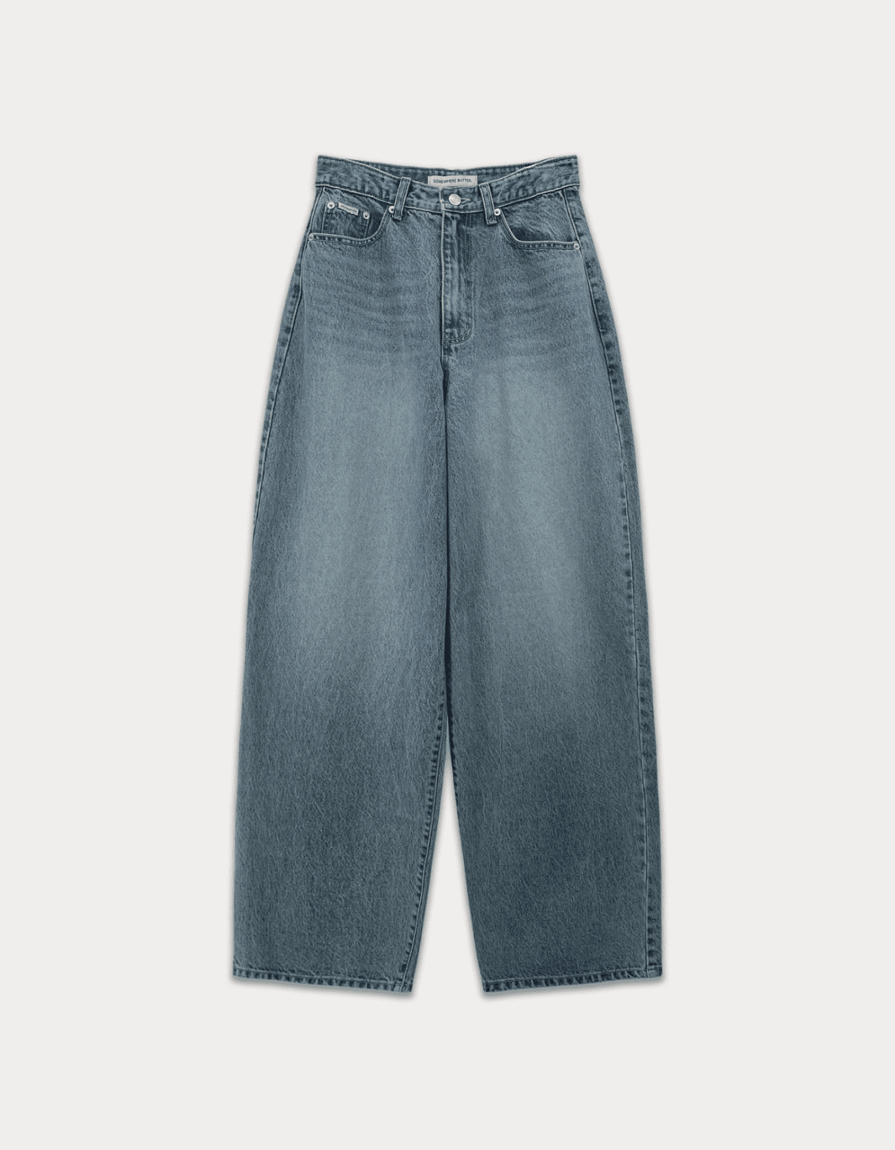Vintage Buckle Wide Denim Pants - Vintage Blue