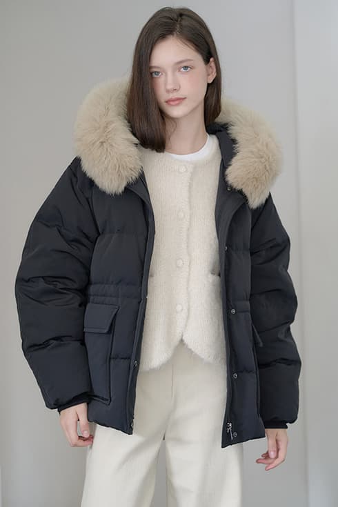 25WN fox down half coat [BK]