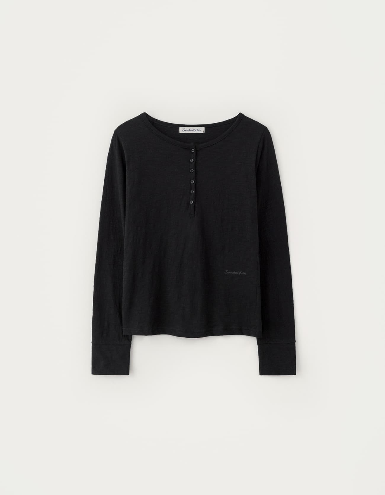 Slub Henley Long Top - Black