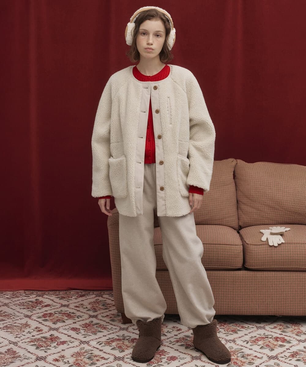 우먼 부클 밴딩 스웻 팬츠 Beige