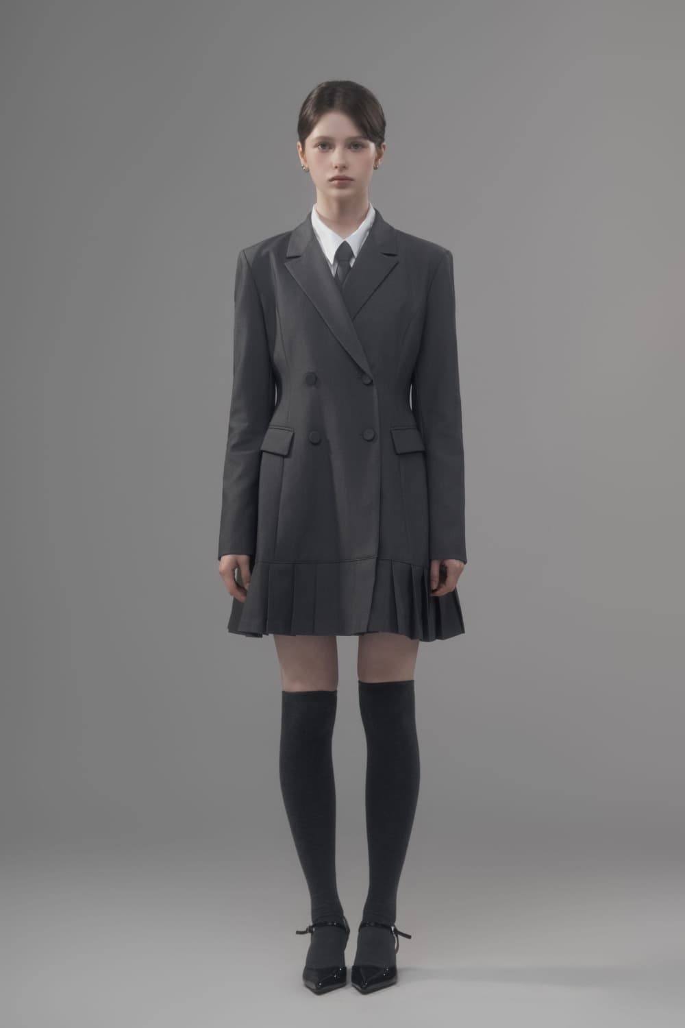 Jenn Pleated Suit Jacket Dress - Grey