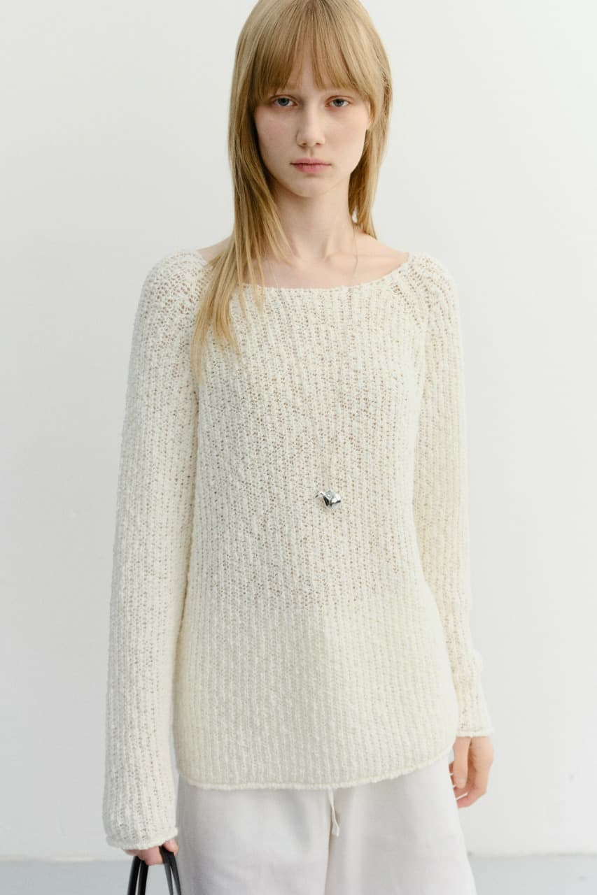 CROCHET CREWNECK KNIT IVORY_UDSW6B225IV
