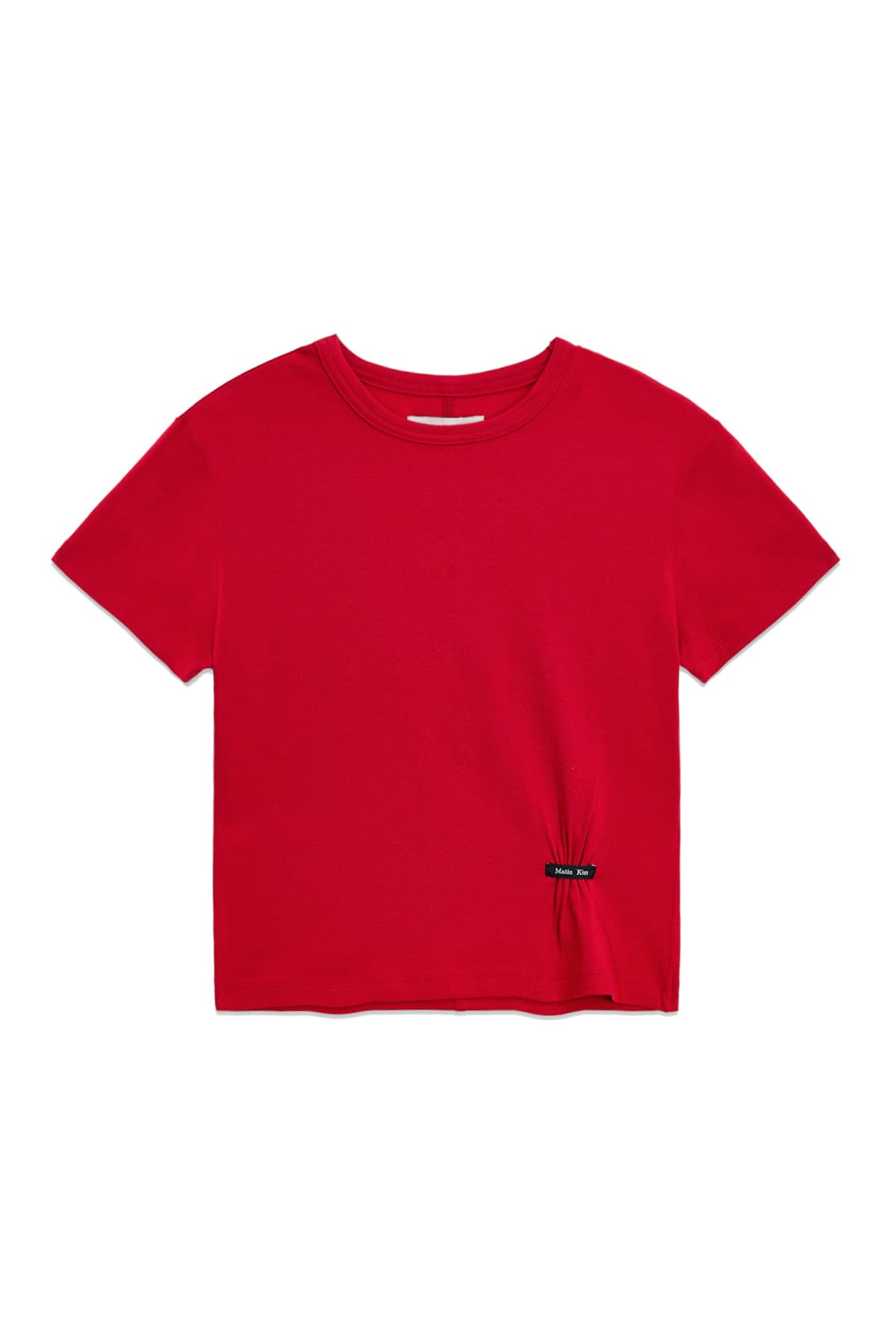 MINI LABEL SHIRRING TOP IN RED