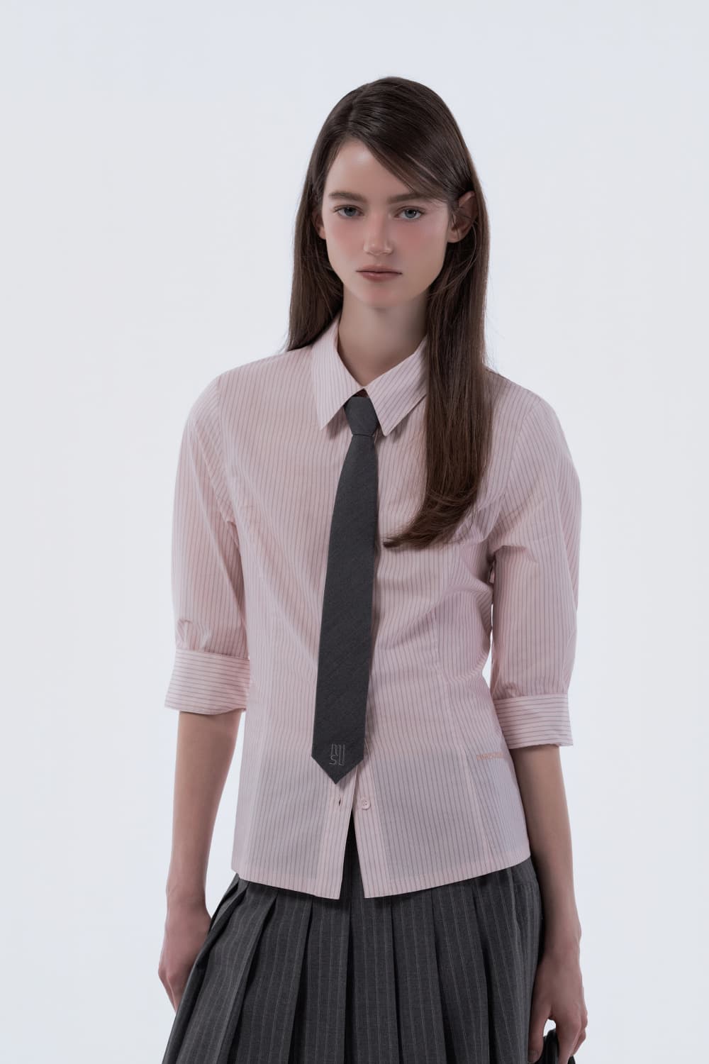 Mid-Sleeve Tailored Shirt - Pink Stripe