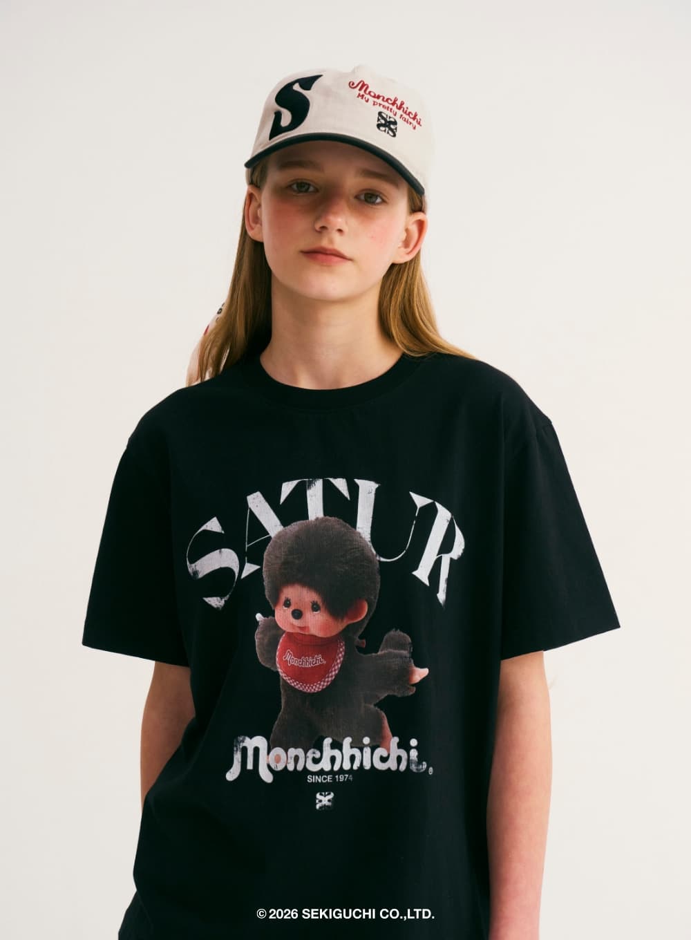 Satur X Monchhichi Arch Logo T-Shirt - Black