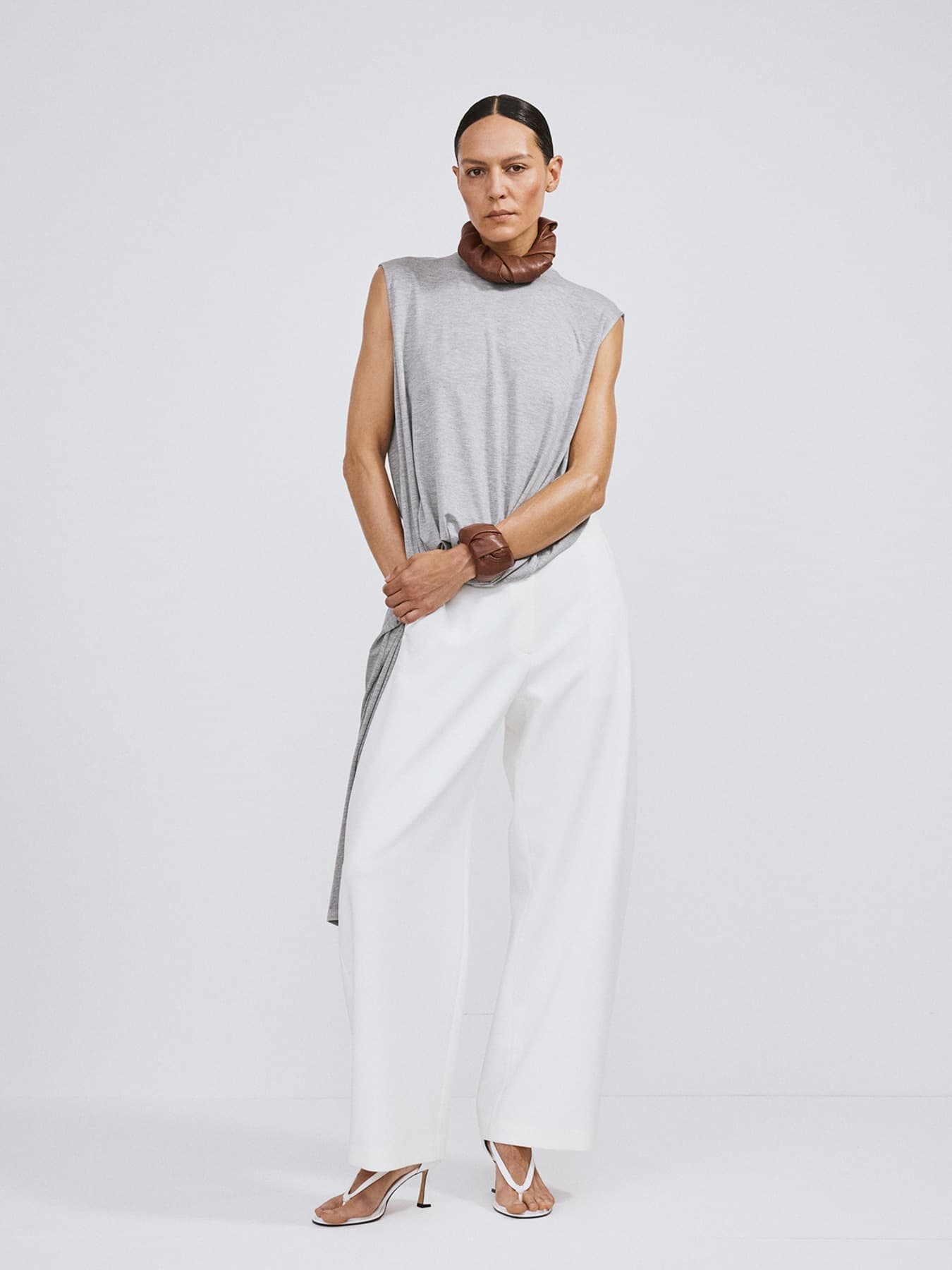 OPEN BACK JERSEY LONG TOP (MELANGE GREY)