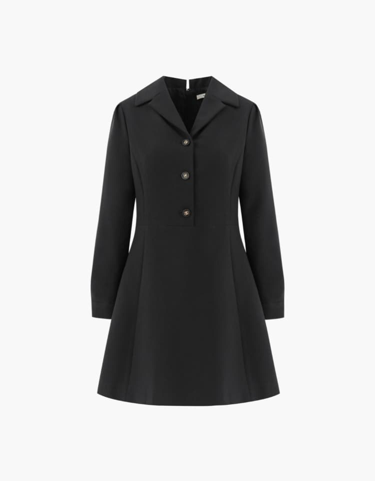 long sleeve button dress - black