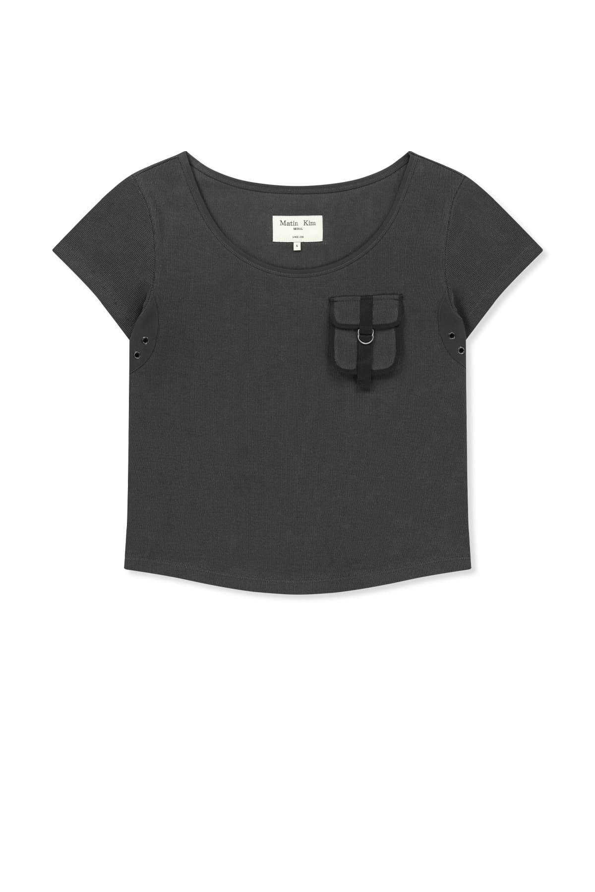 POCKET POINT SLIM FIT TOP IN CHARCOAL