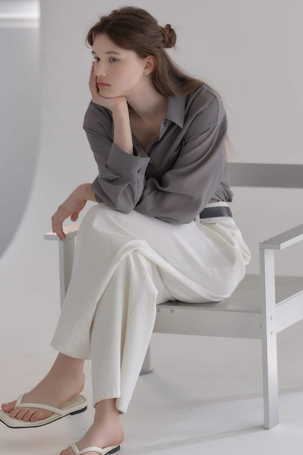 Bamboo blend sheer shirt Grey [N6PSBL02]