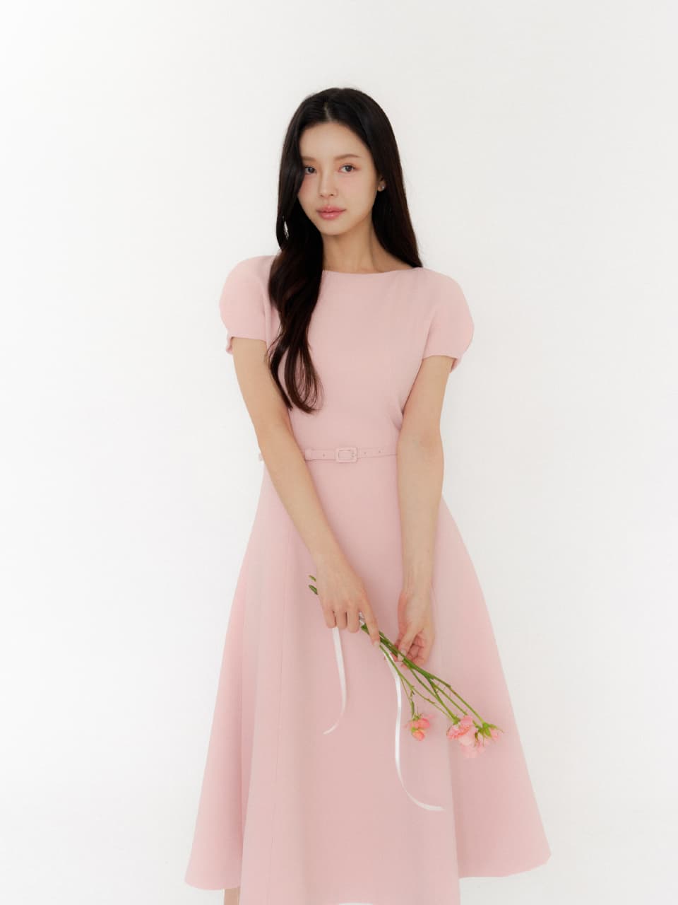 Cap-sleeve Flare Dress / Pink(3color)
