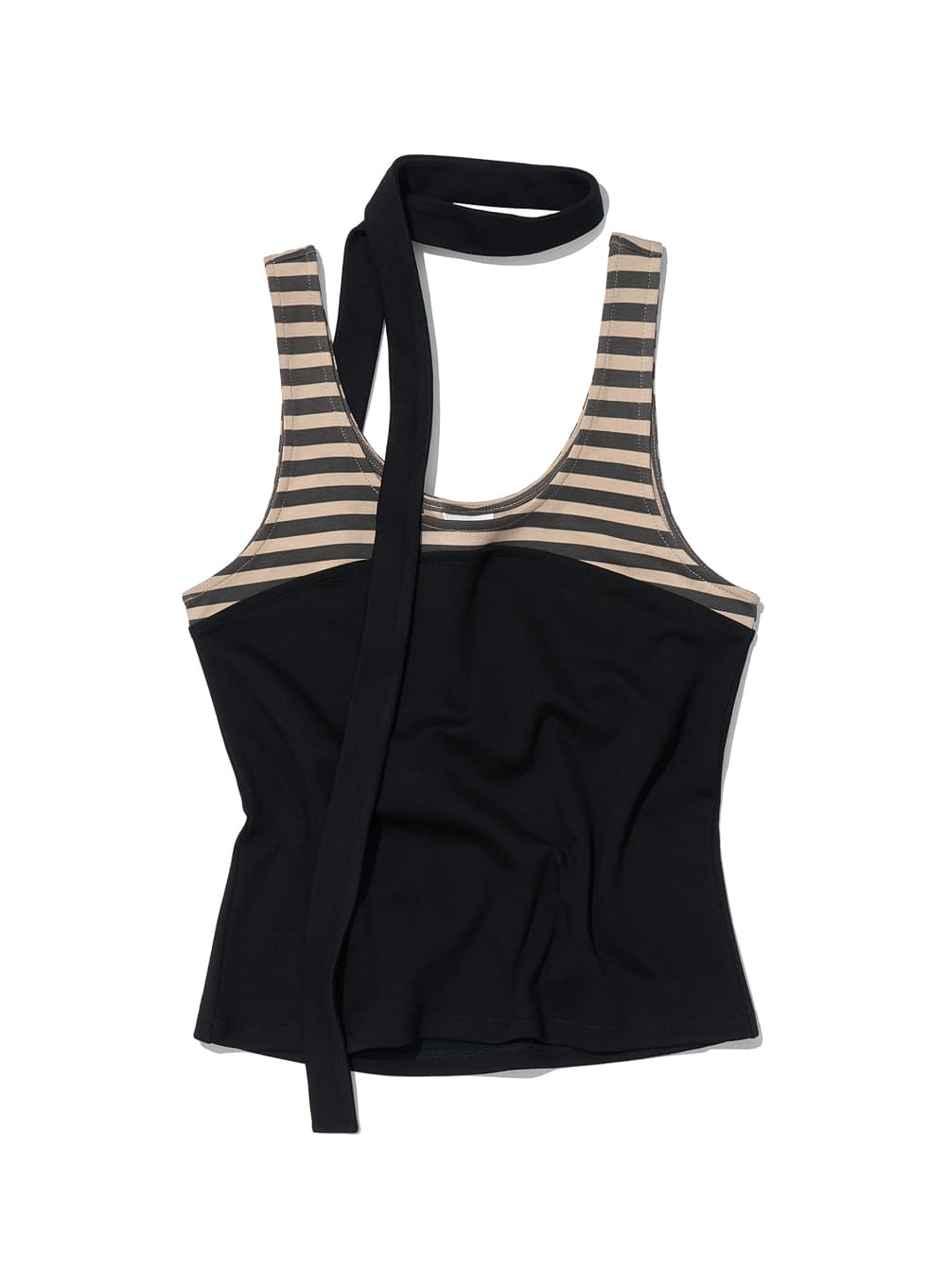 DETACHABLE TIE-NECK SLEEVELESS TOP_BLACK