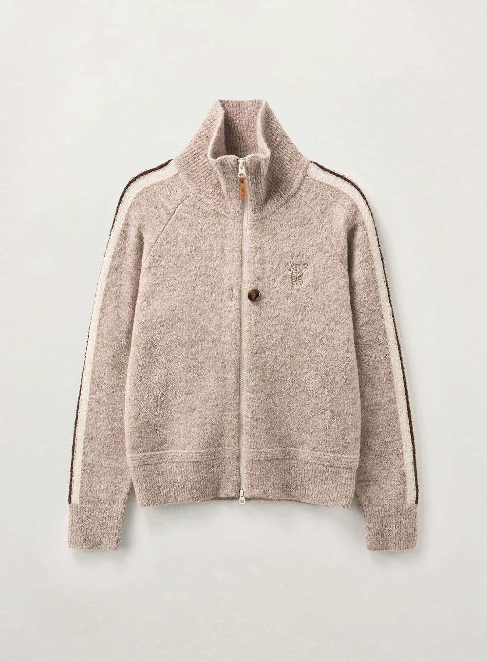 (W) Lawton Boucle Knit Zip-up - Oatmeal