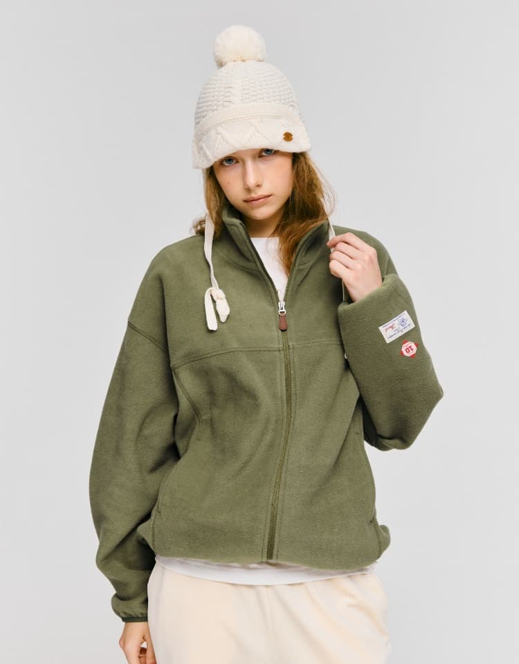 (10th) graphic fleece zip up - khaki