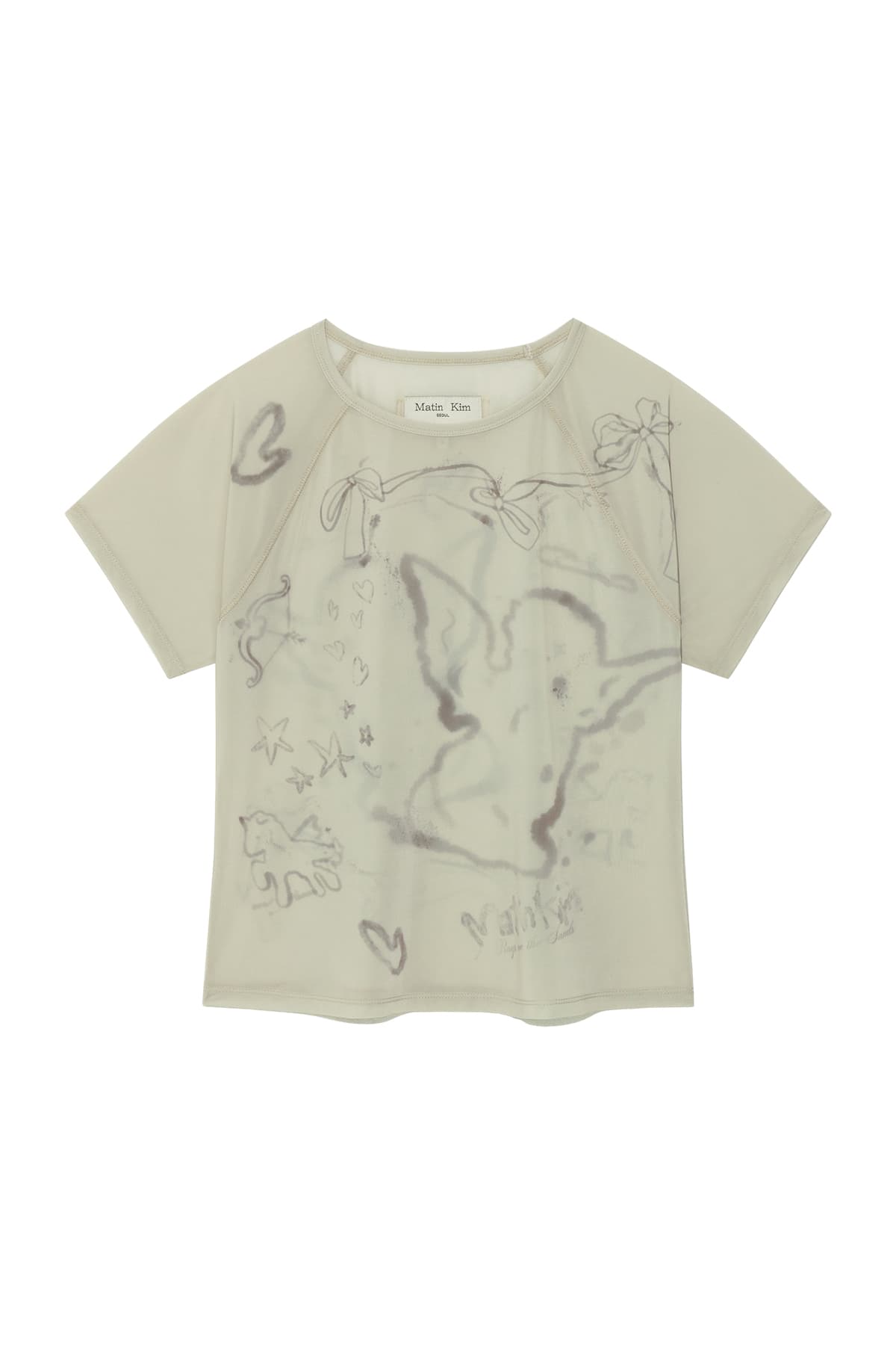 SEE THROUGH PRINTING TOP IN KHAKI BEIGE