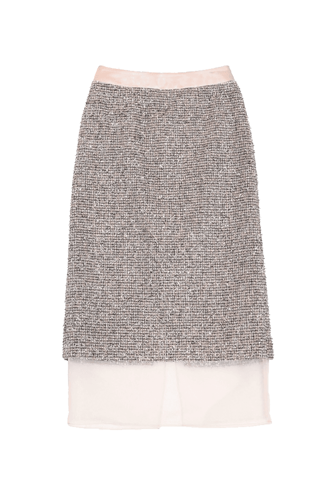 Sheer Layer Tweed Skirt (Beige)
