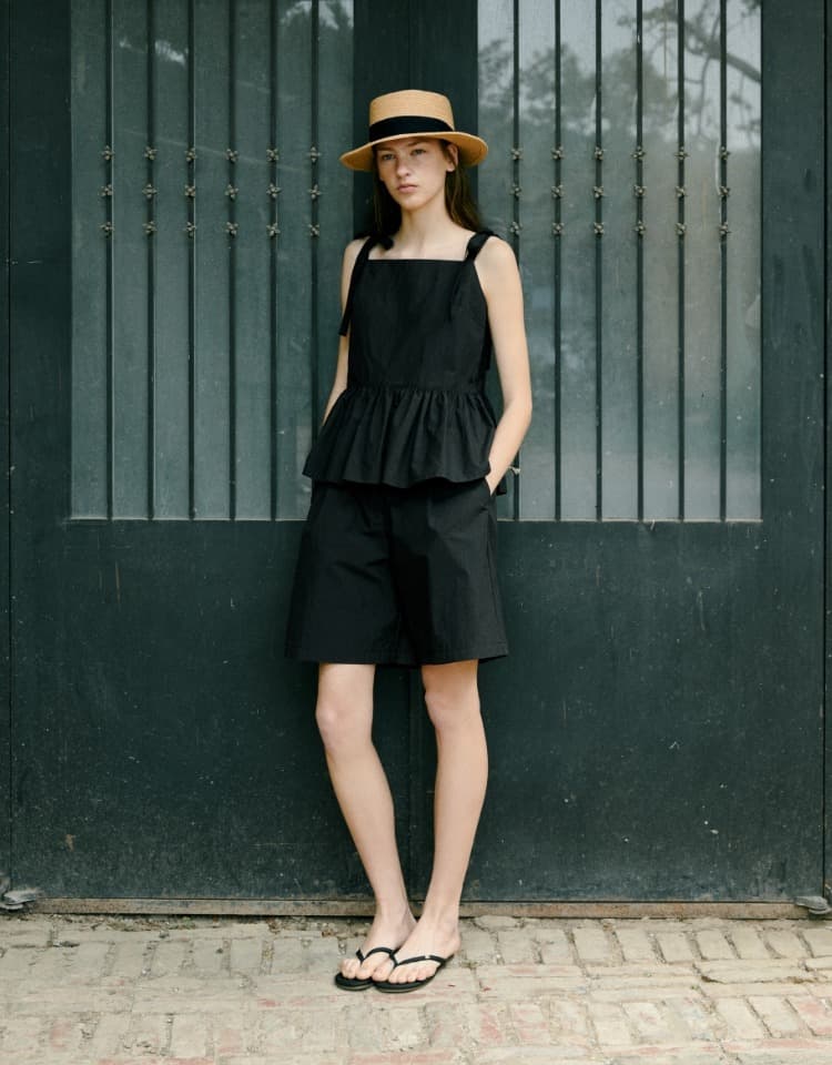 wrinkle midi pants - black