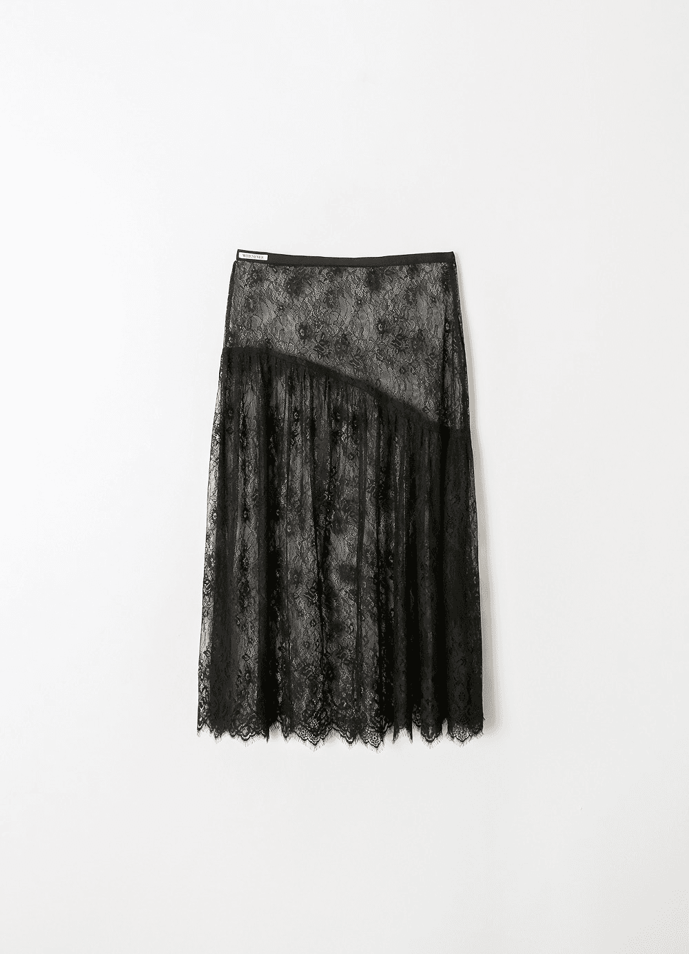 Layered Shirring Lace Skirt - Black
