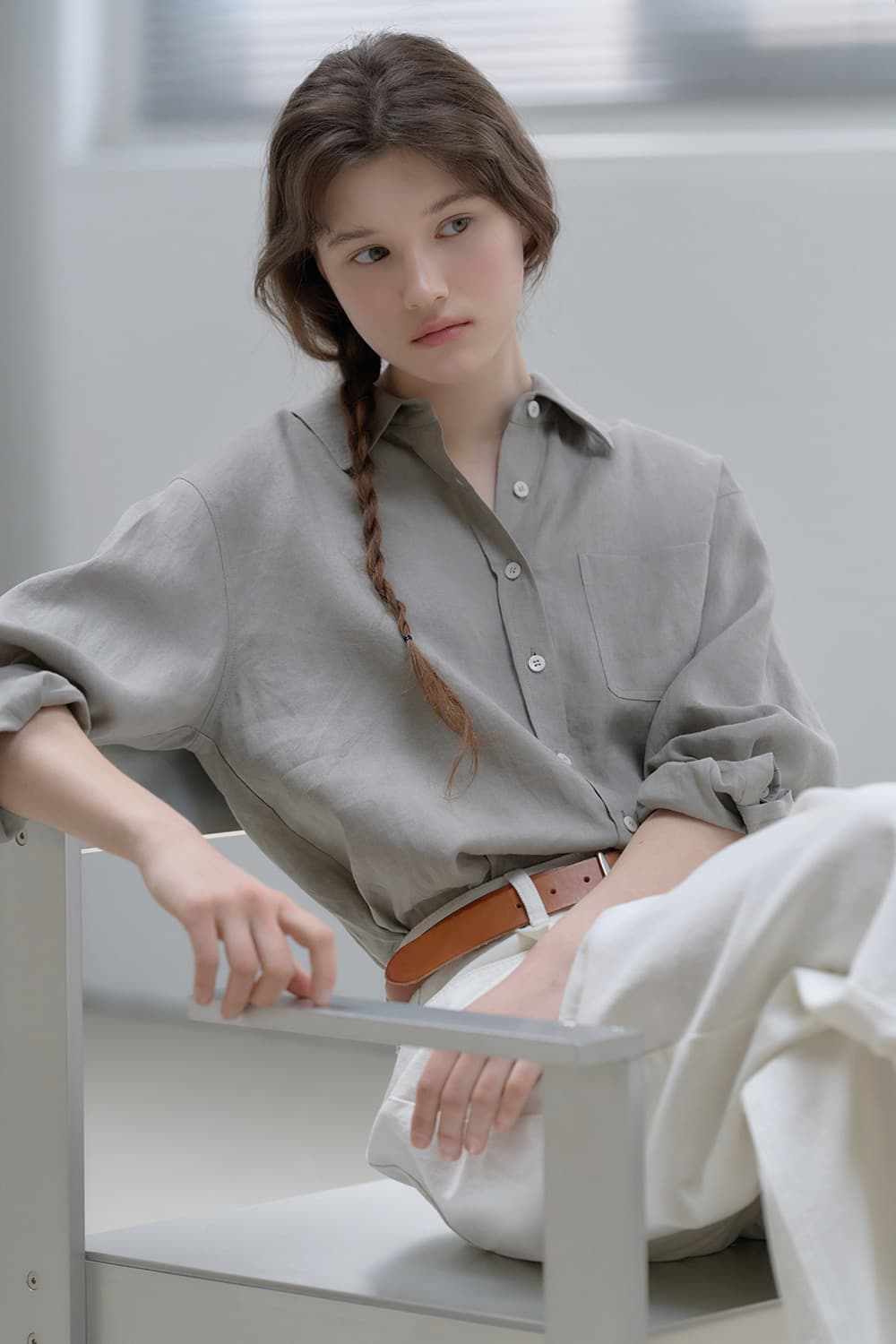 Linen classic shirt K/Grey [N6PSBL01]