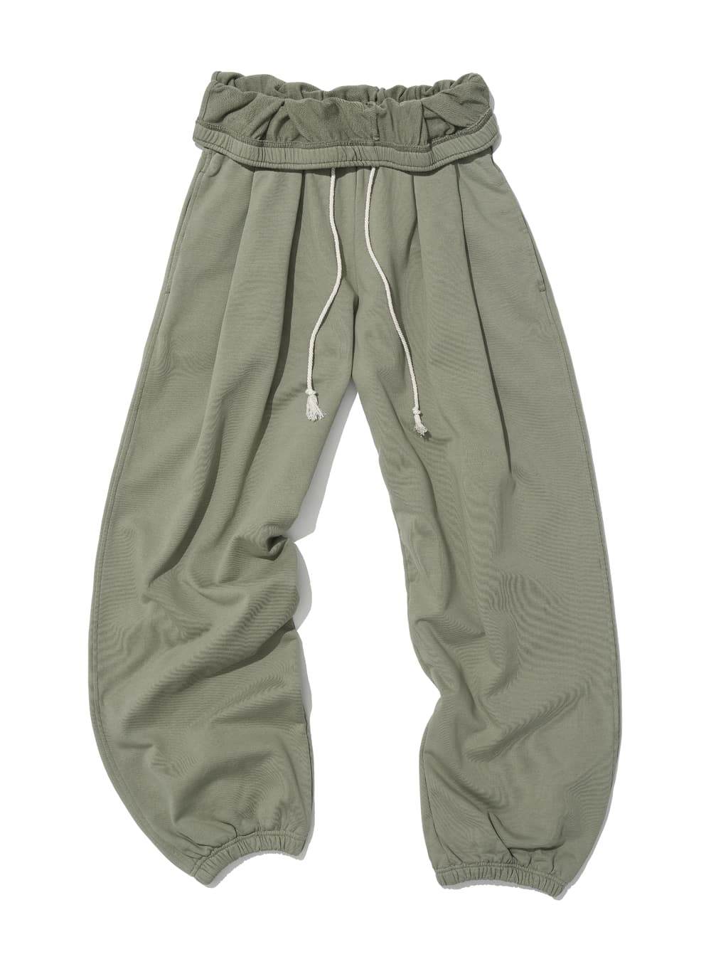 FOLDOVER WAIST PLEATED SWEATPANTS_DUSTY GREEN