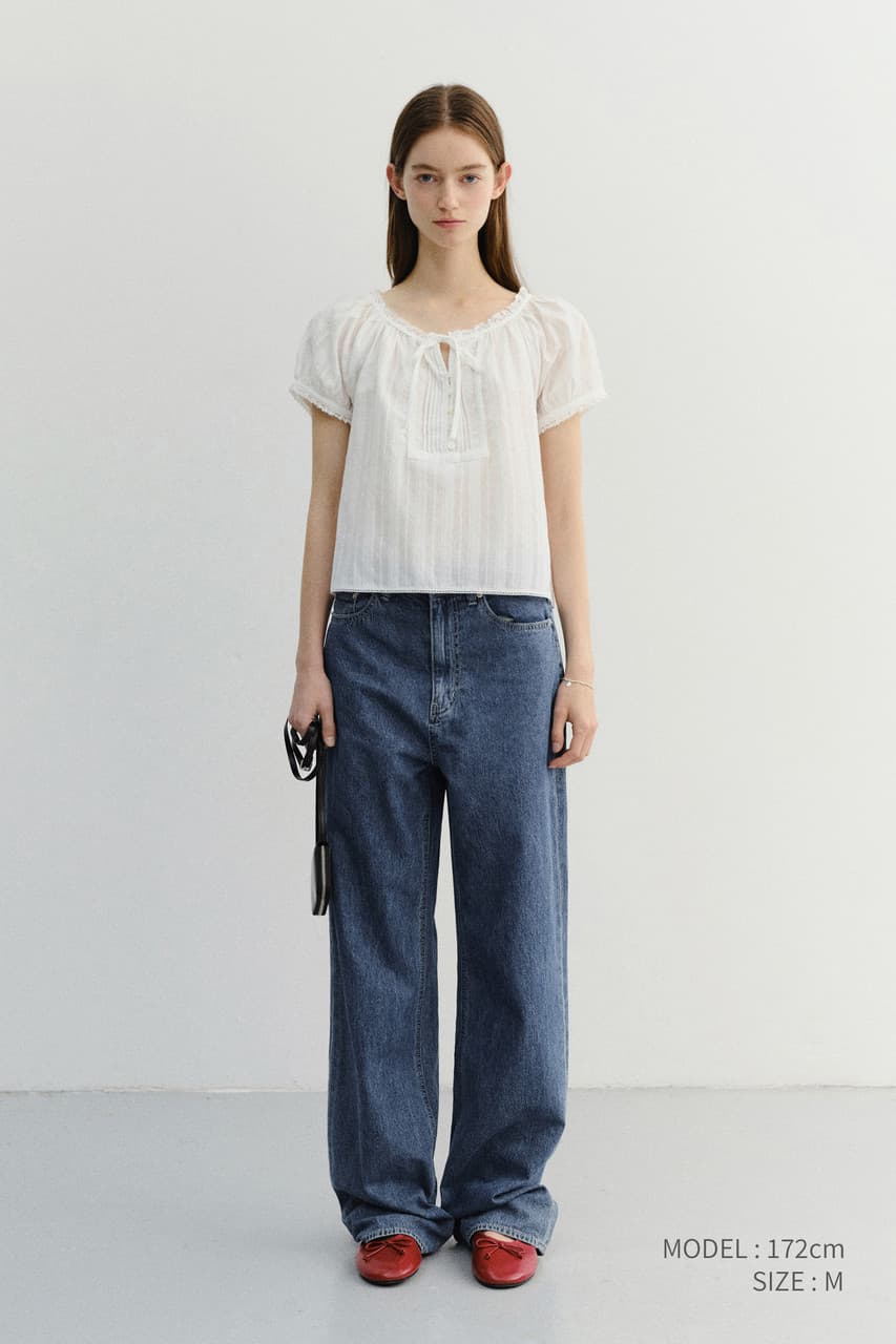 RIBBONED SHIRRING BLOUSE OFF WHITE_UDBL6B224OW