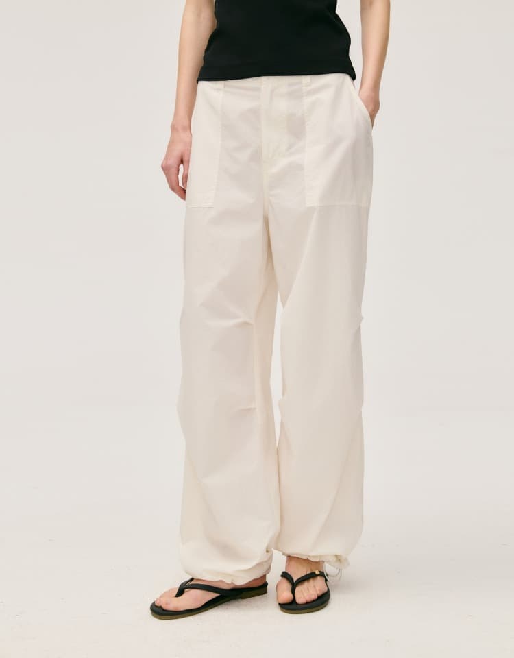 cotton nylon banding pants - off white