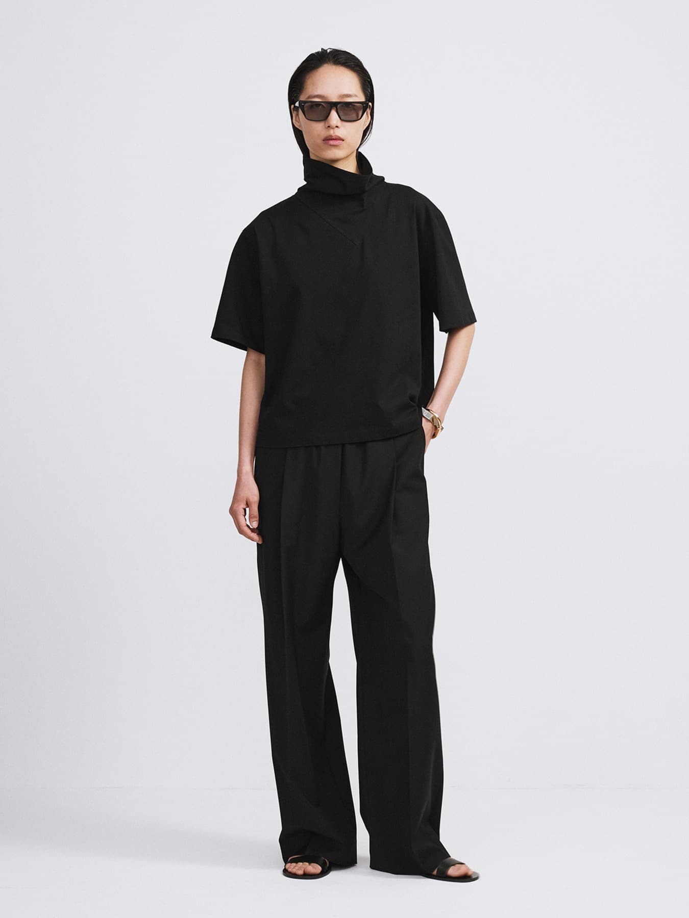 BANDING WAIST WIDE PANTS (BLACK)
