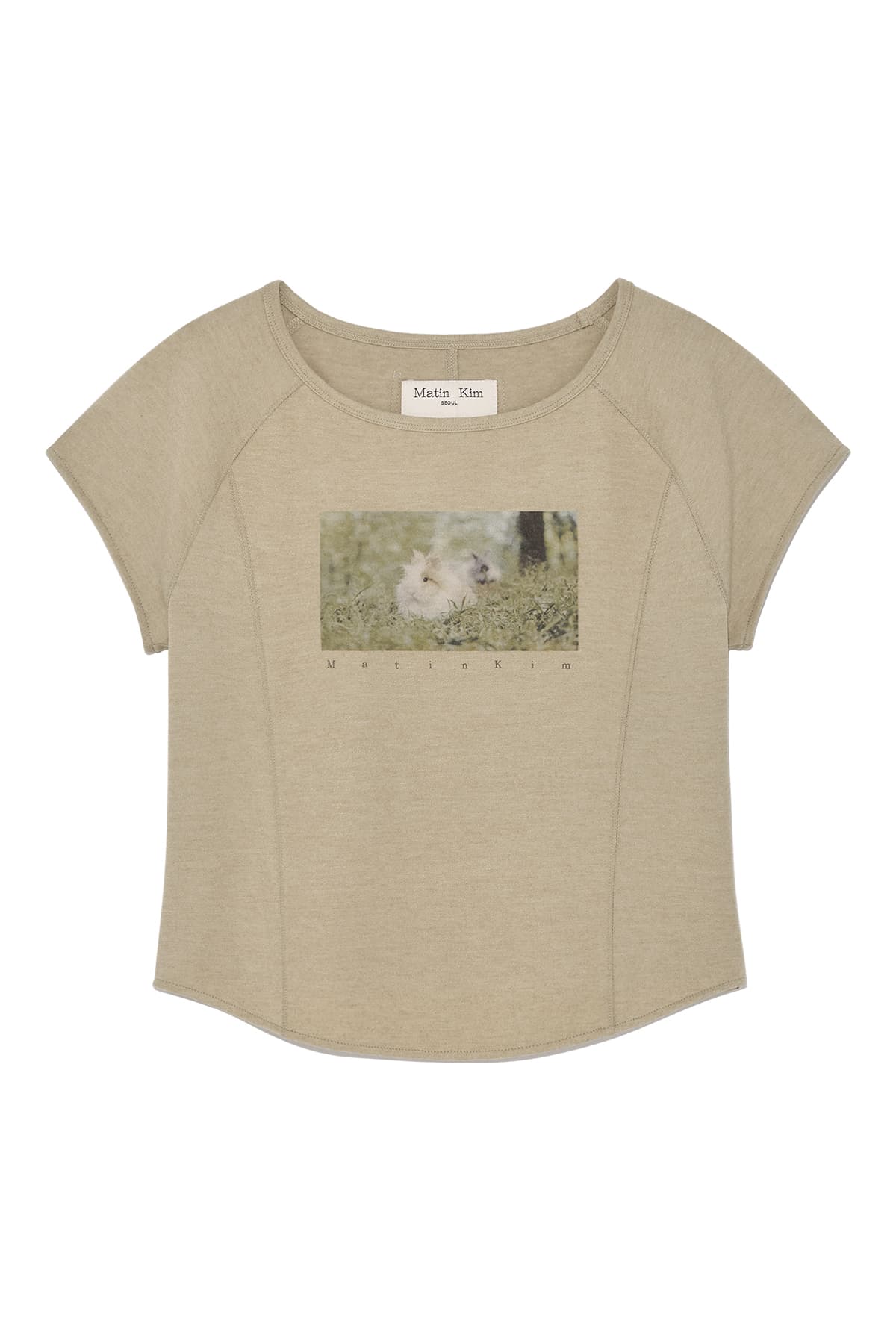 RABBIT PRINTING RAGLAN SLIM TOP IN BEIGE