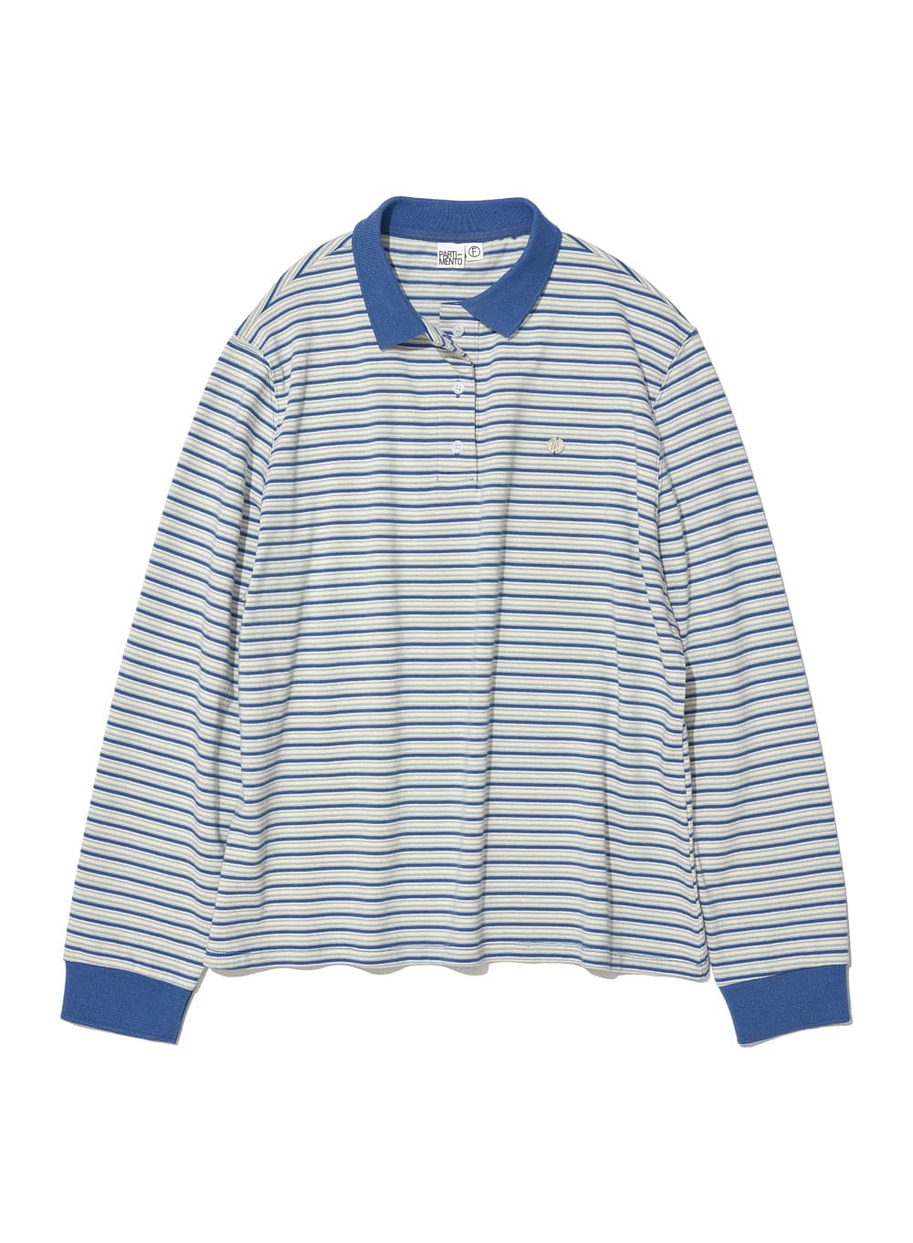 STRIPE LONG SLEEVE POLO TEE_PASTEL BLUE