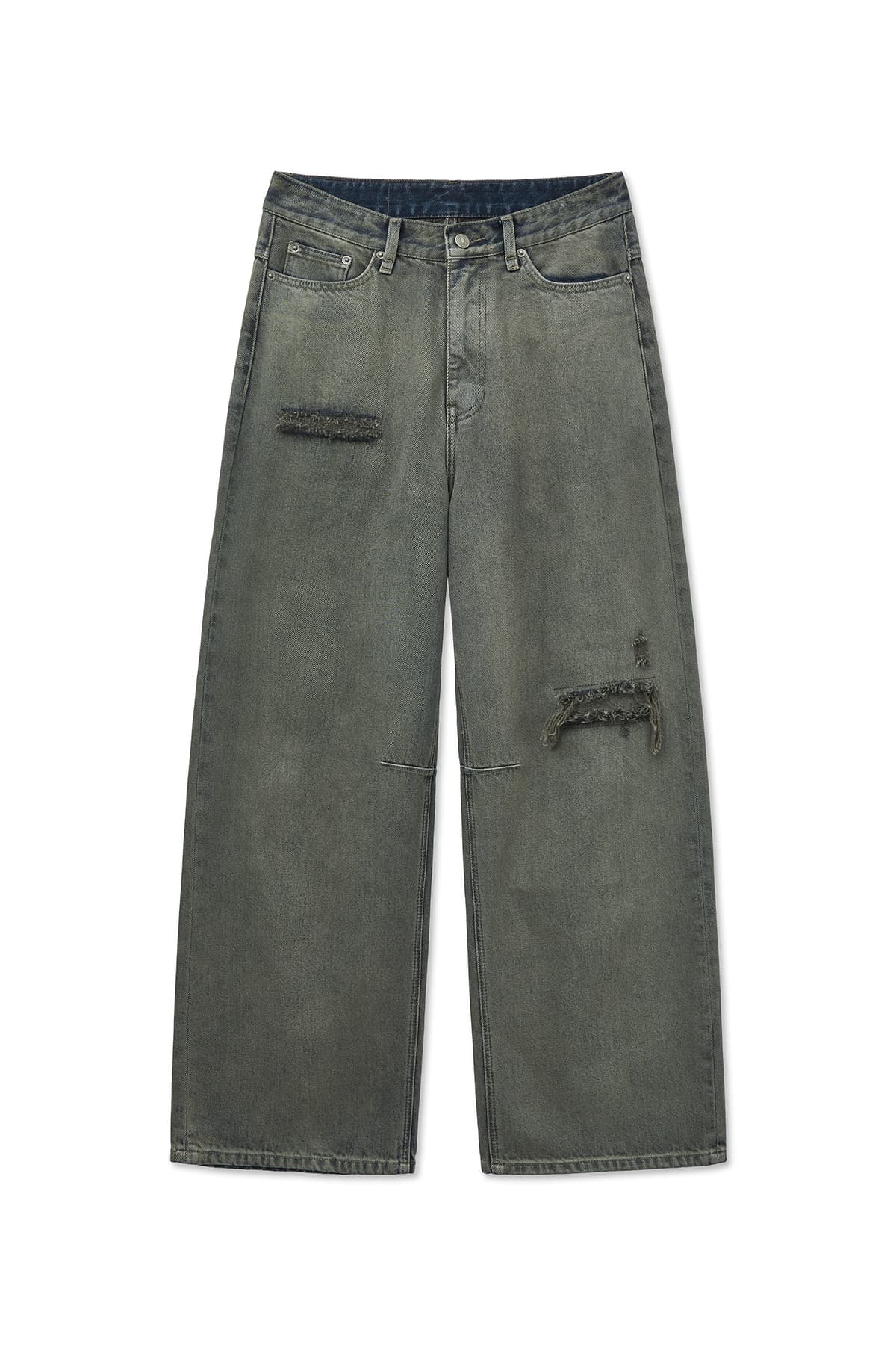 BACK LOGO WIDE DENIM PANTS IN SMOKE BLUE