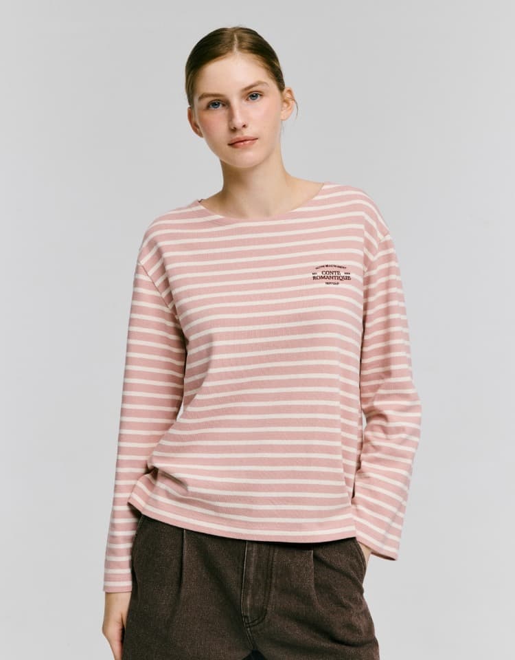 elbow patch stripe t-shirt - indian pink+ivory