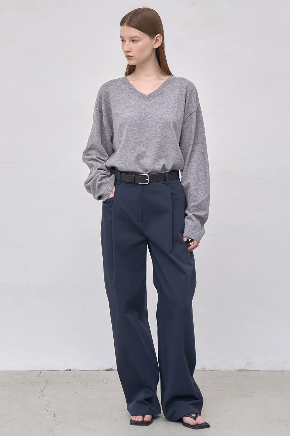 Semi curved casual pant Navy [N6SPT03]