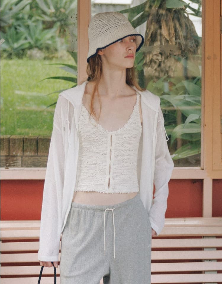 crochet sleeveless knit top - white