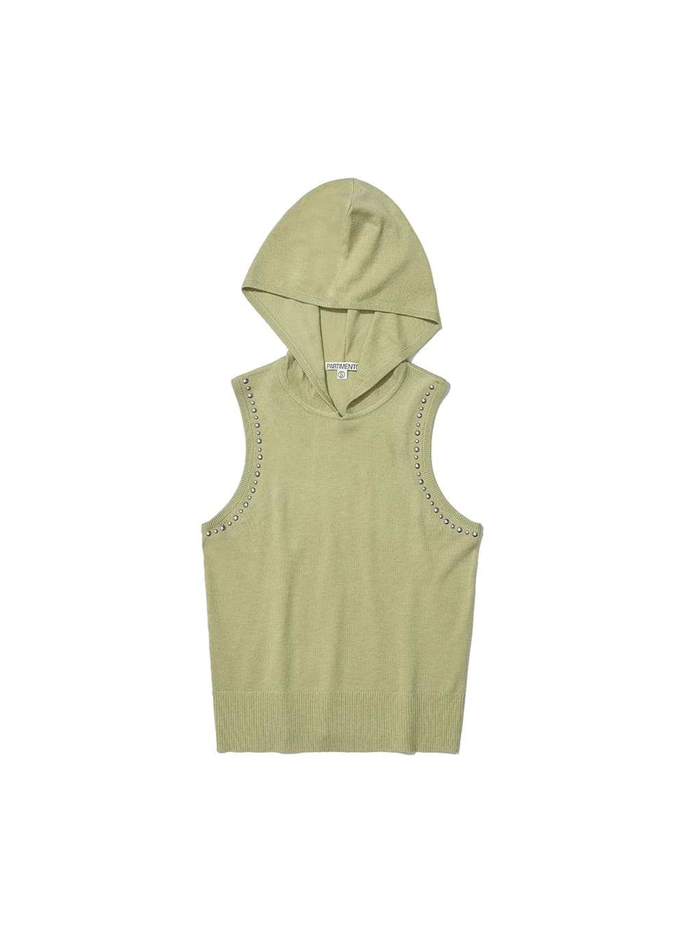 STUDDED HOODIE KNIT TOP_YELLOW GREEN