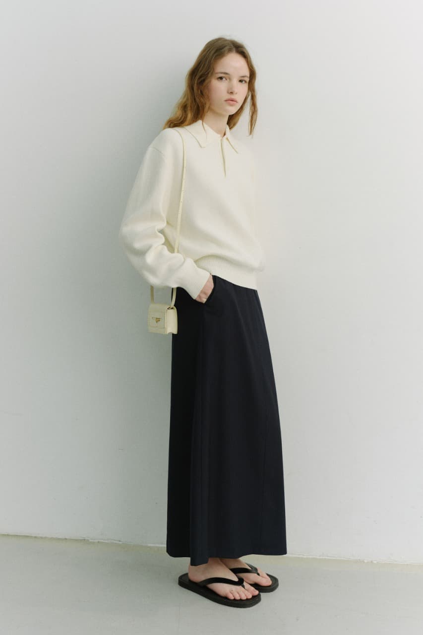 H-LINE STRIPED MAXI SKIRT NAVY STRIPE_UDSK6A207N2