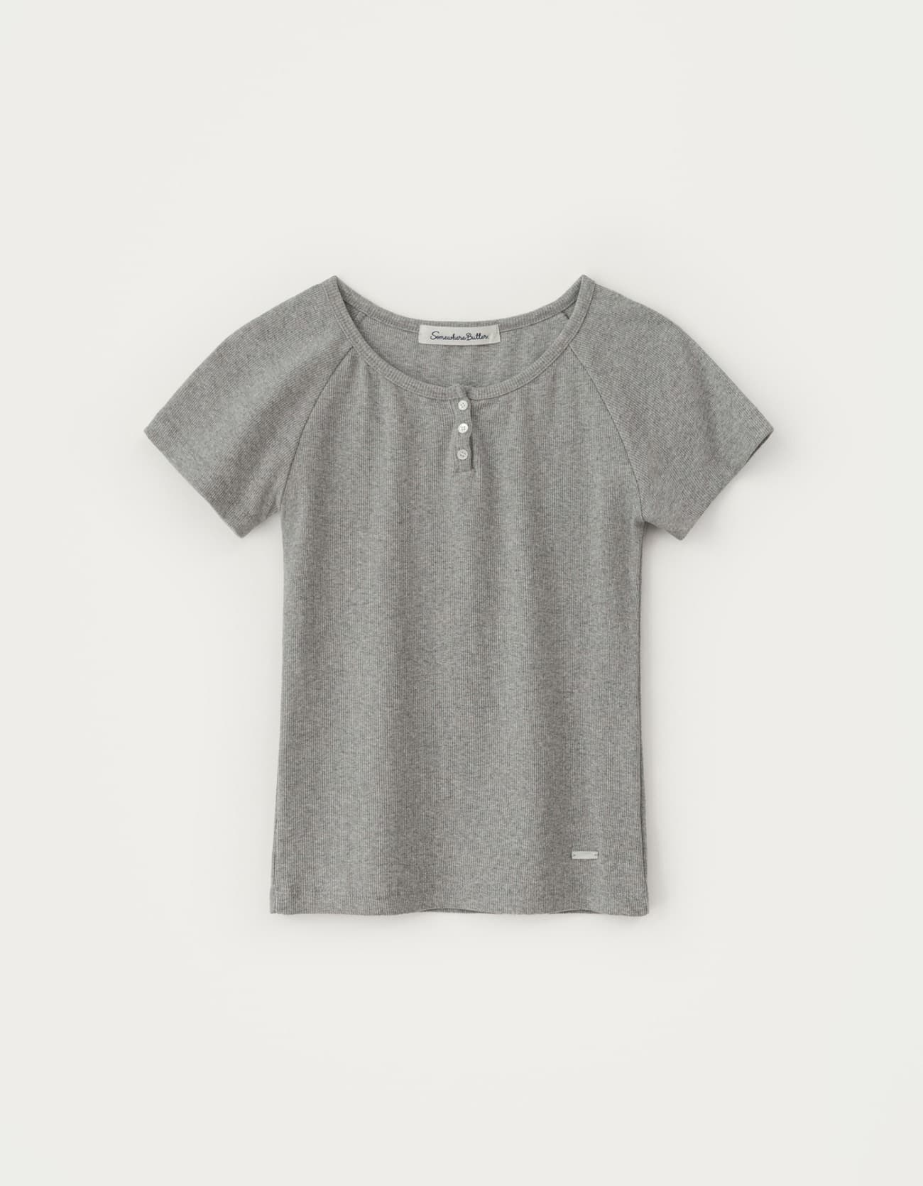 Lay Button Raglan Top - Grey