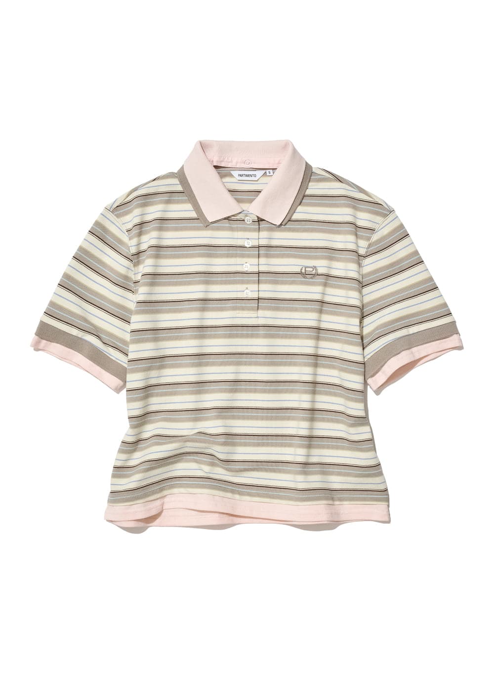 DOUBLE LAYERED STRIPE POLO TEE_BEIGE