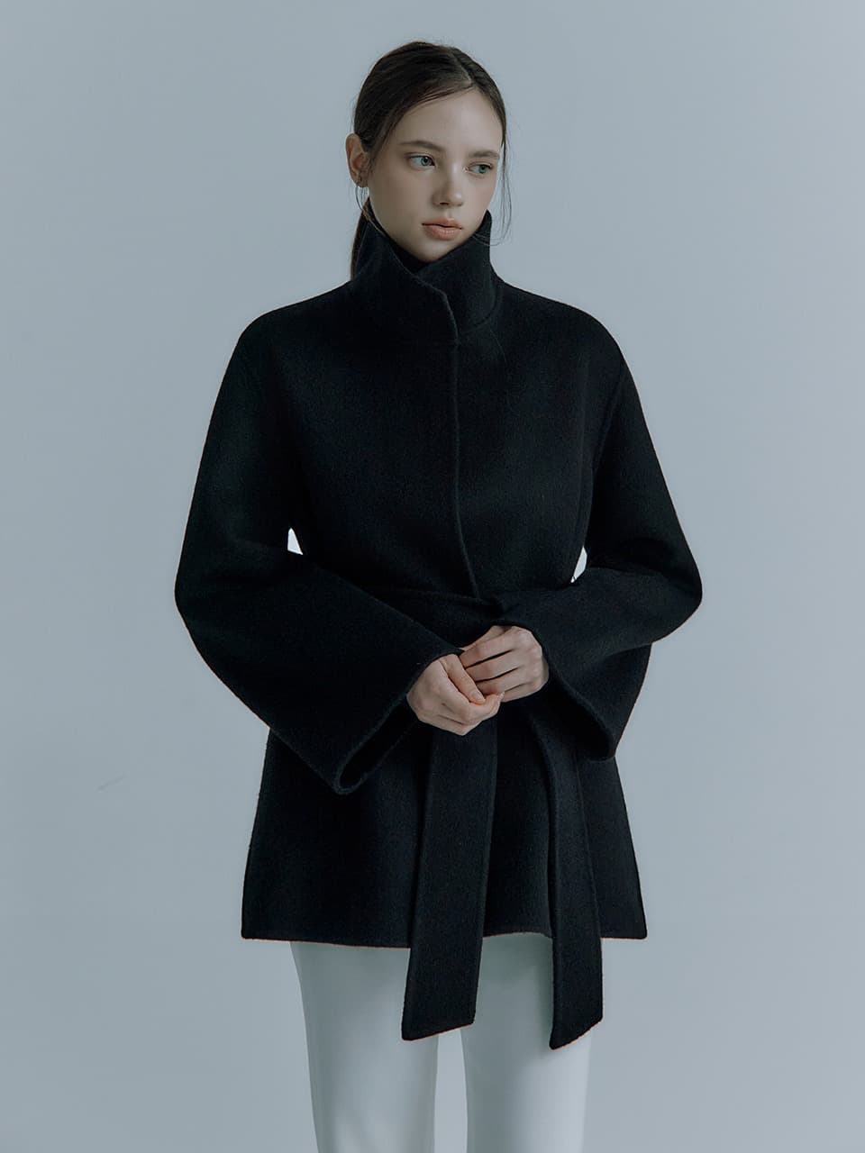 Rea silk-cash short coat_Black