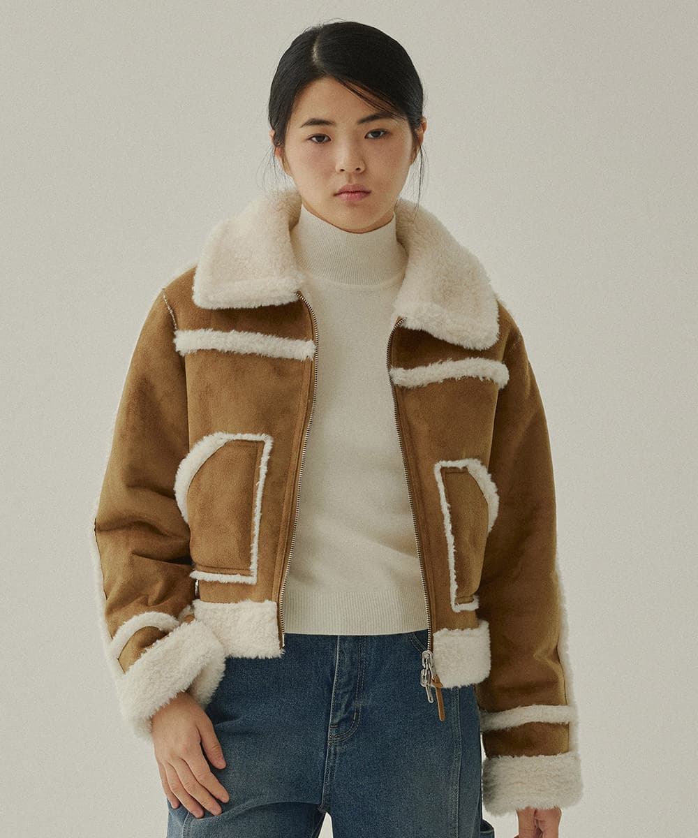 우먼 크롭 리버시블 무스탕 Brown