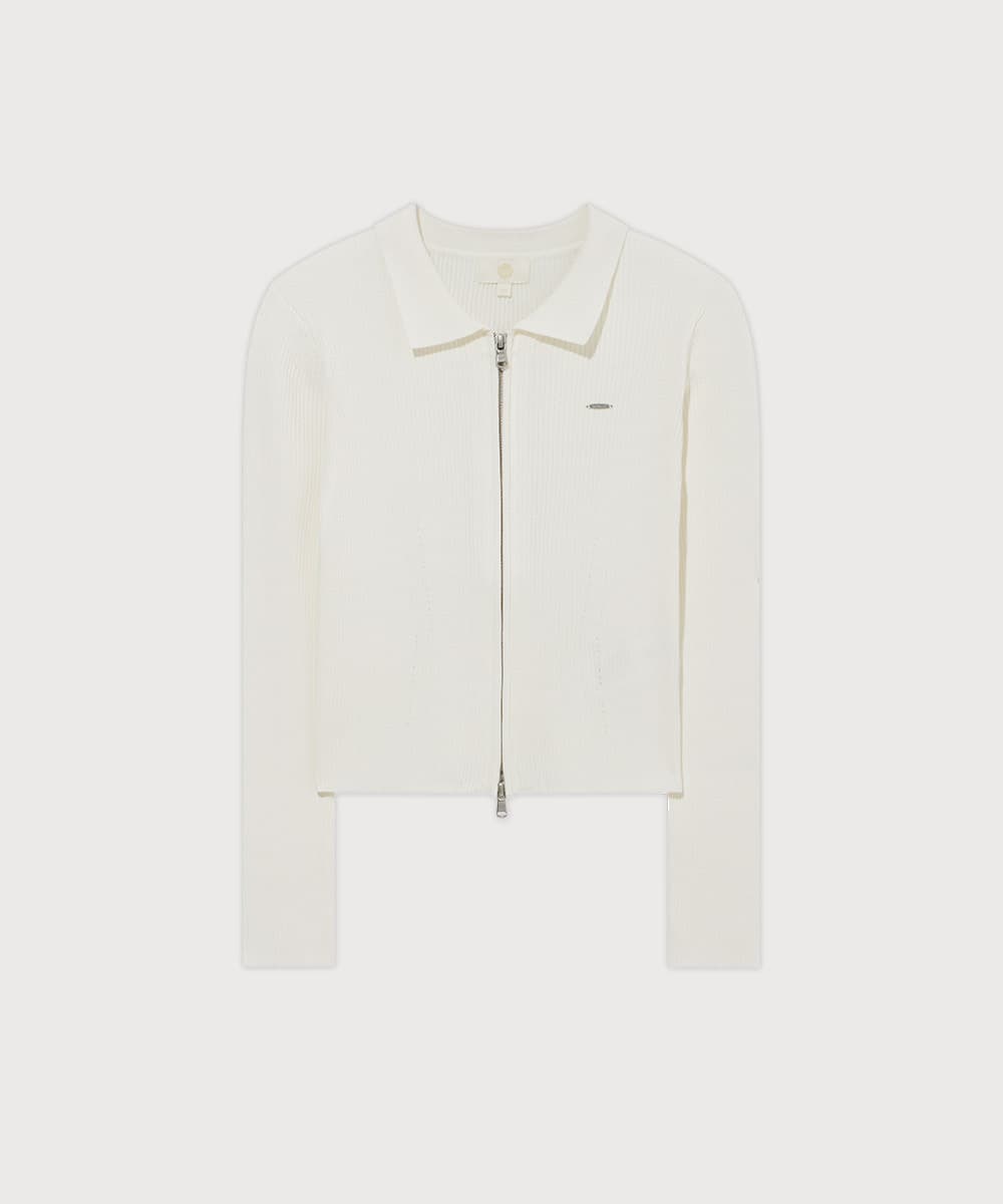 우먼 카라 슬림핏 집업 가디건 White