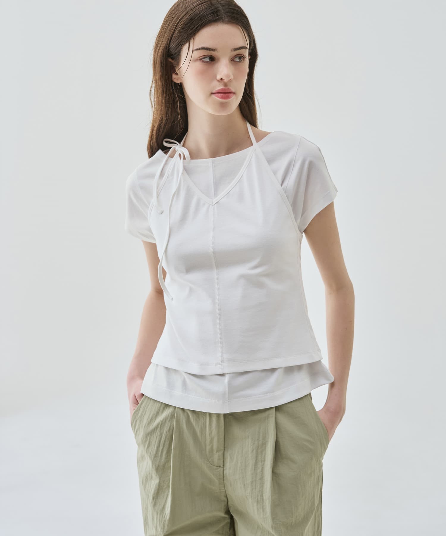 소프트 레이어 홀터넥 슬리브리스 탑 [WHITE]