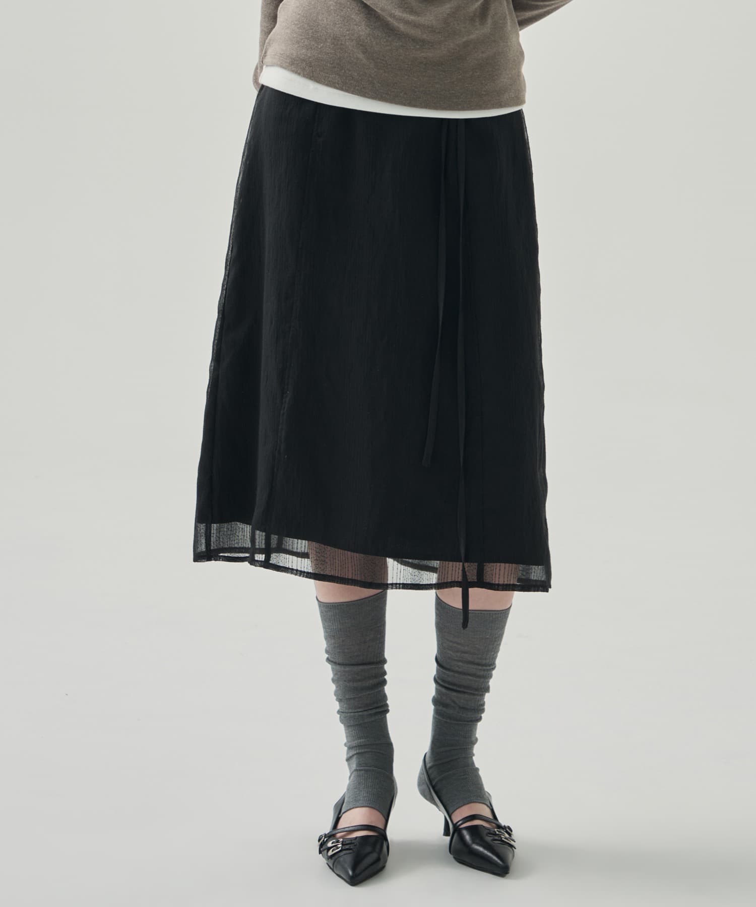레이시 레이어드 롱 스커트 [BLACK]