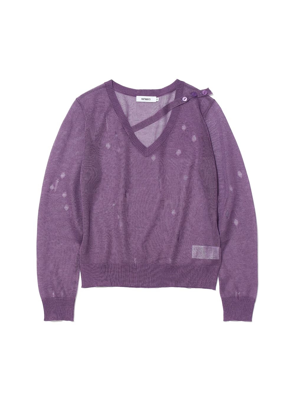 SHEER DISTRESSED V-NECK KNIT TOP_PURPLE