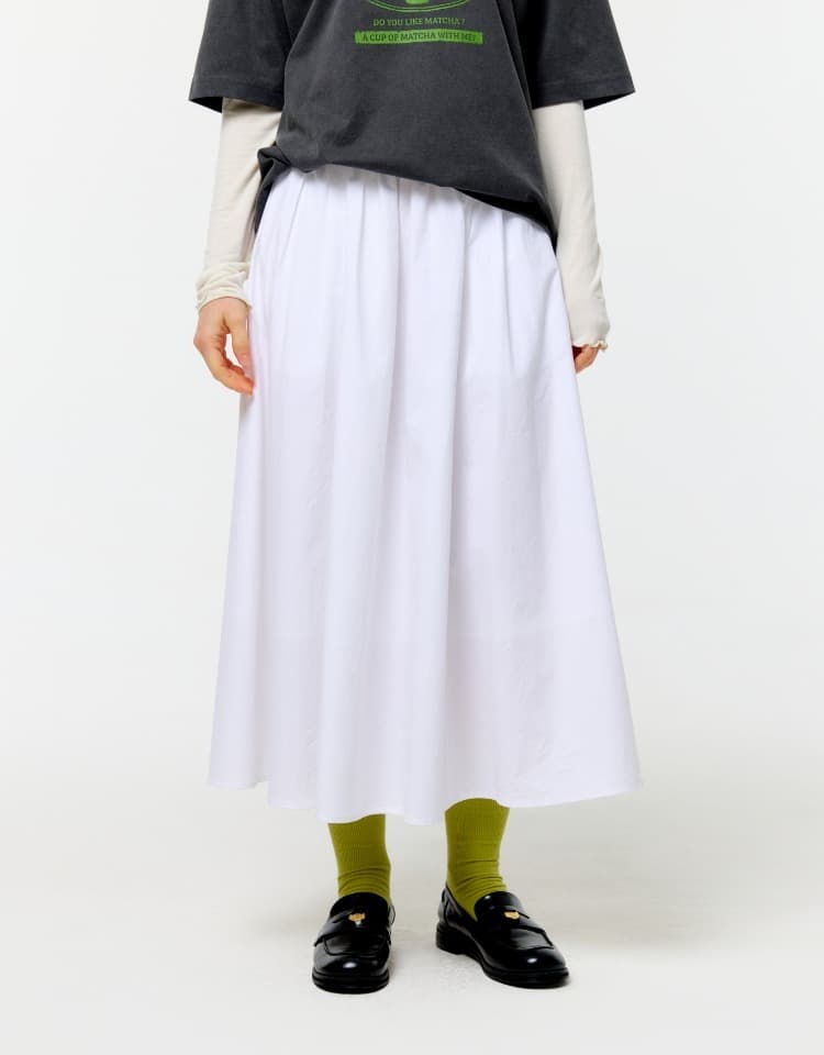 shirring flare long skirt - white