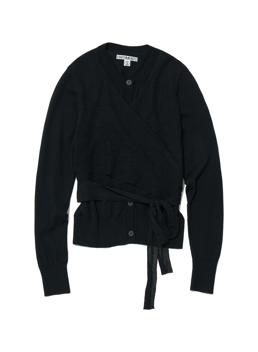 LAYERED CROSS BODY WRAP CARDIGAN_BLACK