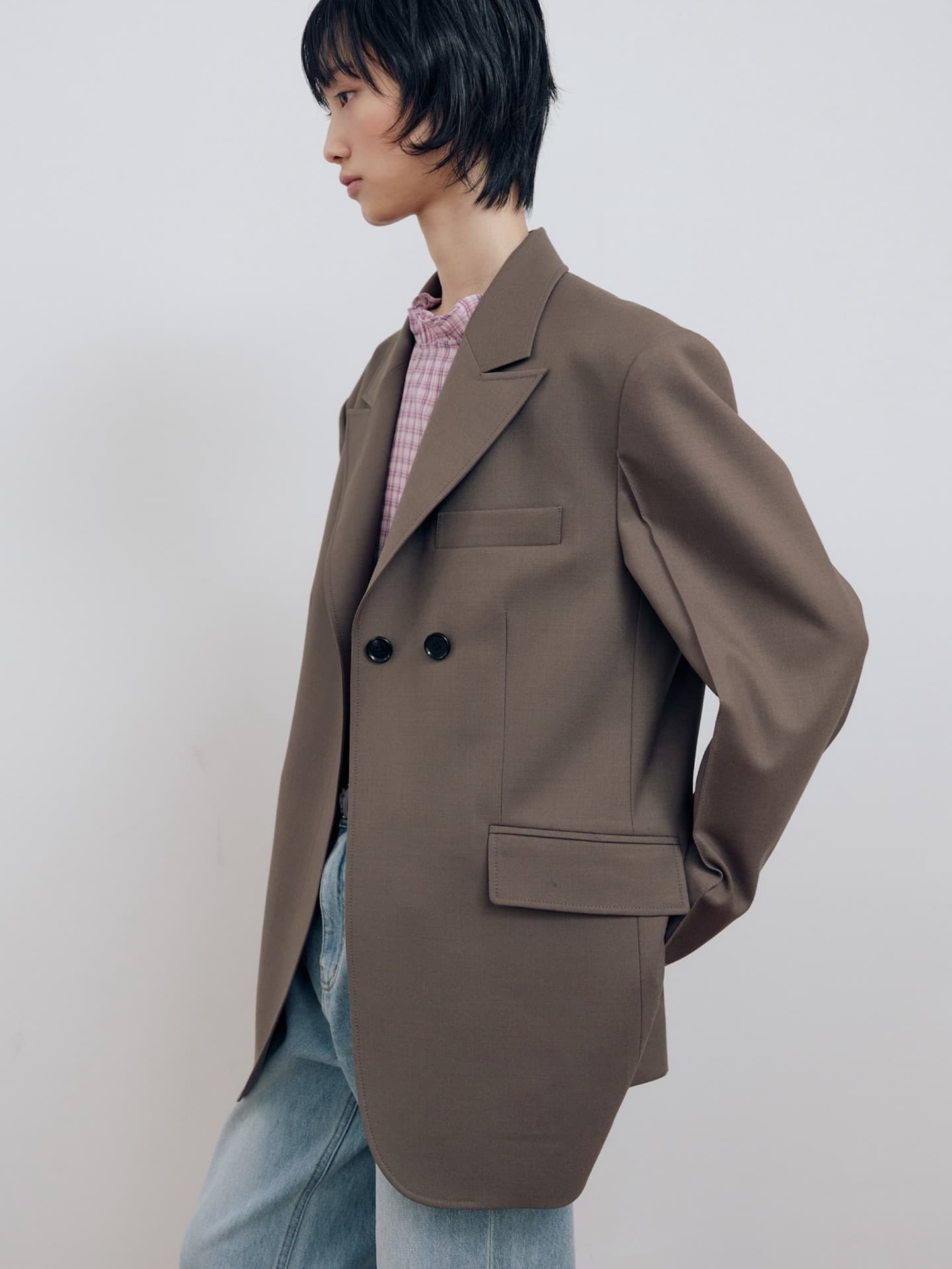 BOYFRIEND DOUBLE BUTTON JACKET_MOCHA