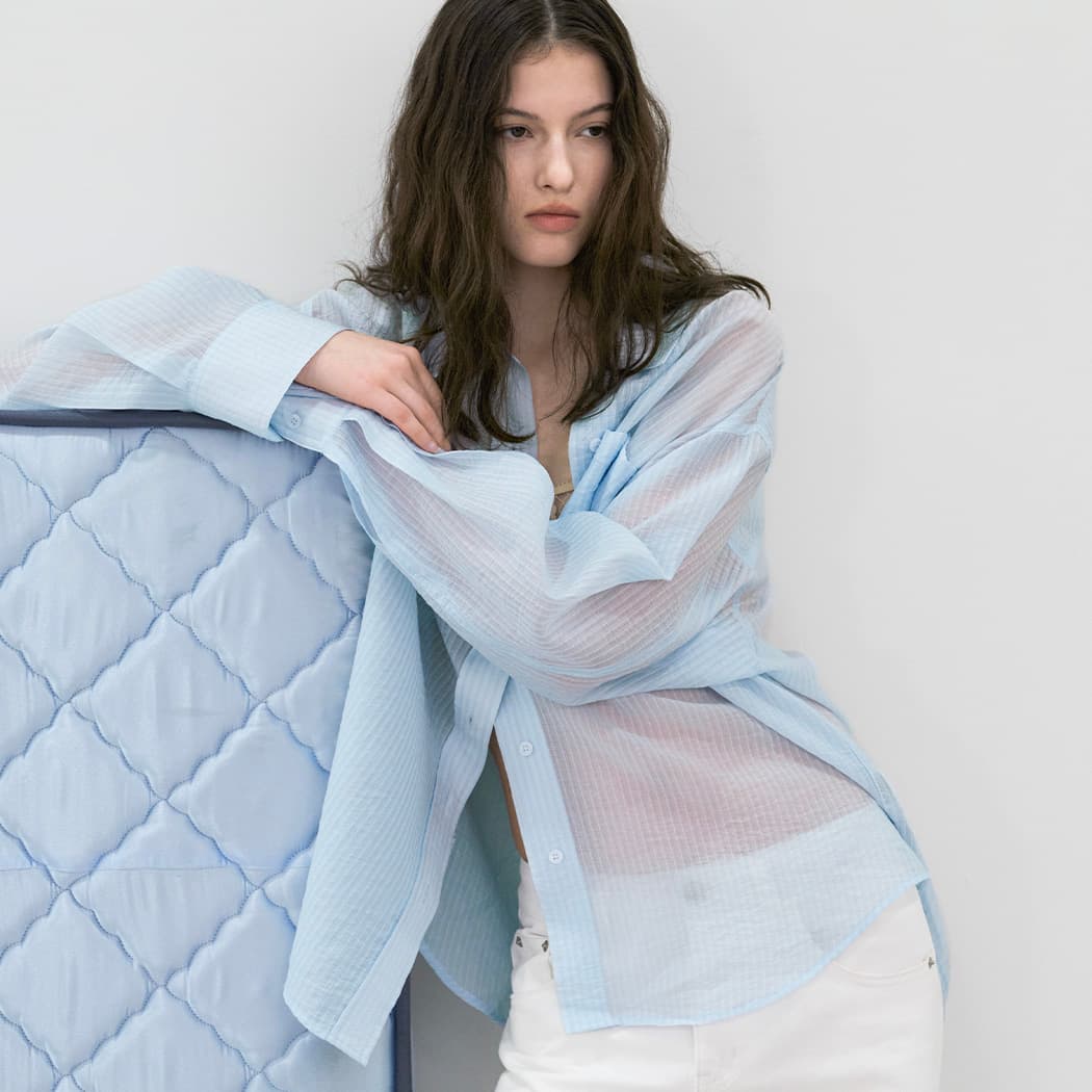 (BL-4412)SHEER STRIPE OVERSIZED SHIRT