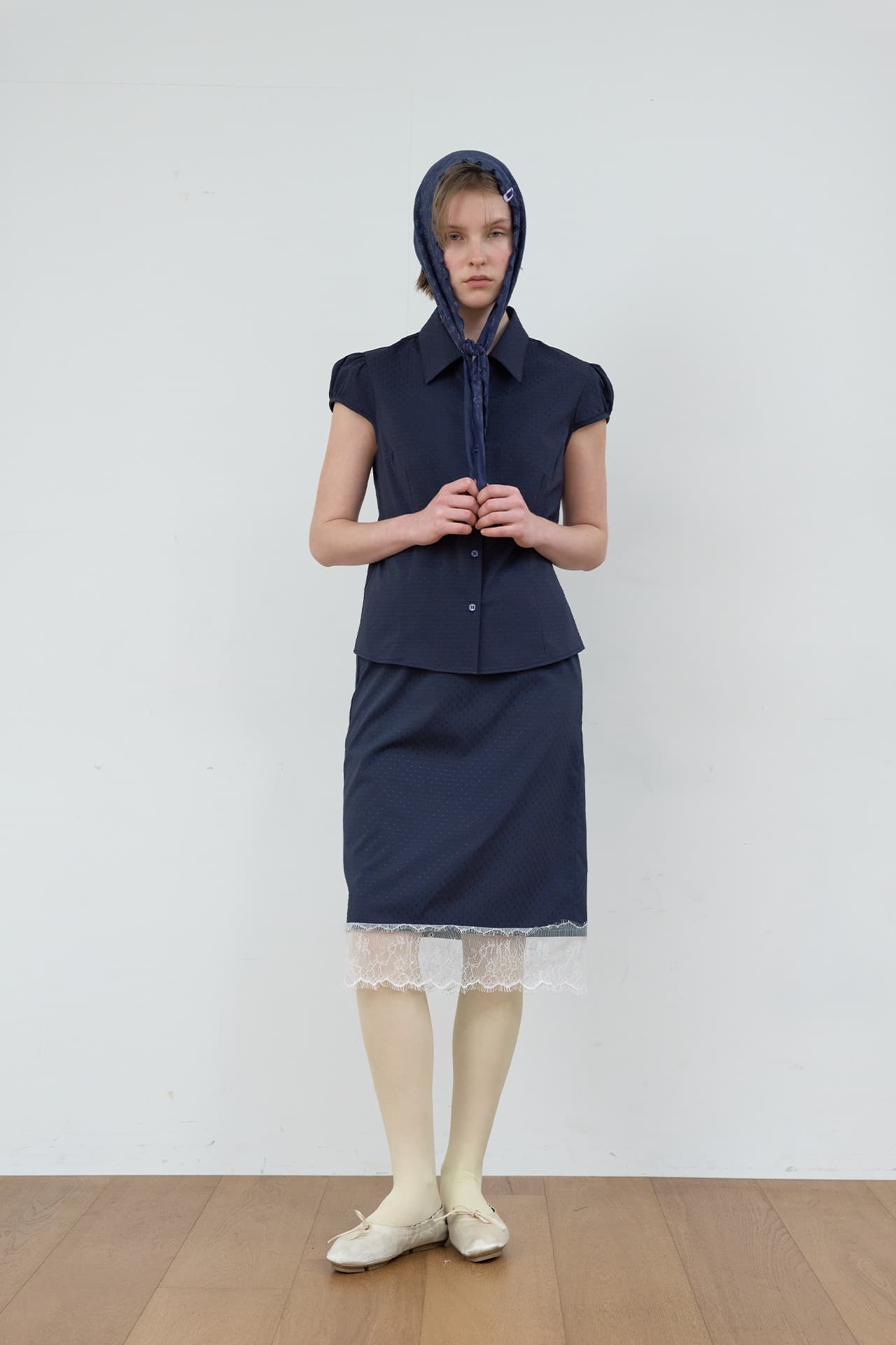 LACE LAYERED SKIRT_NAVY