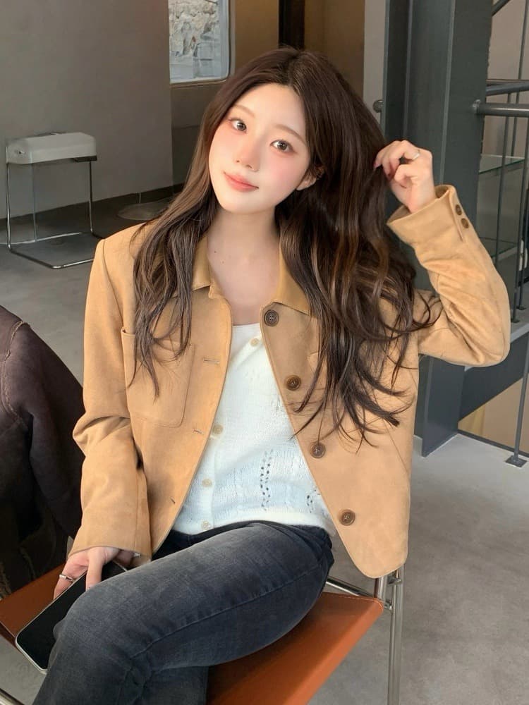 카라배색 스웨이드 크롭자켓 OH5XJ1690