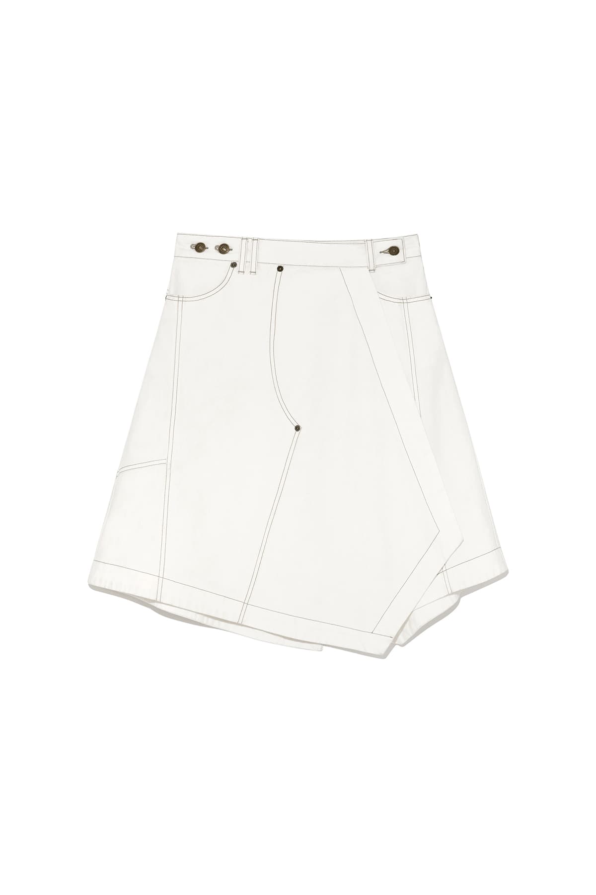 DENIM MIXED FLARE SKIRT IN IVORY