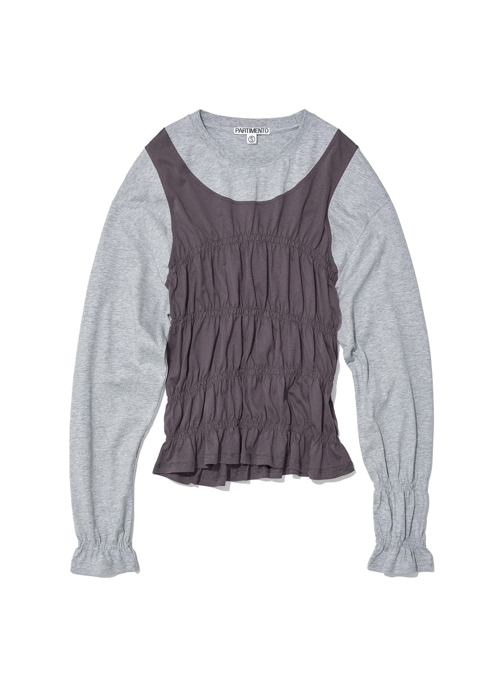 ALL-IN-ONE SMOCKED LONG SLEEVE TOP_MELANGE